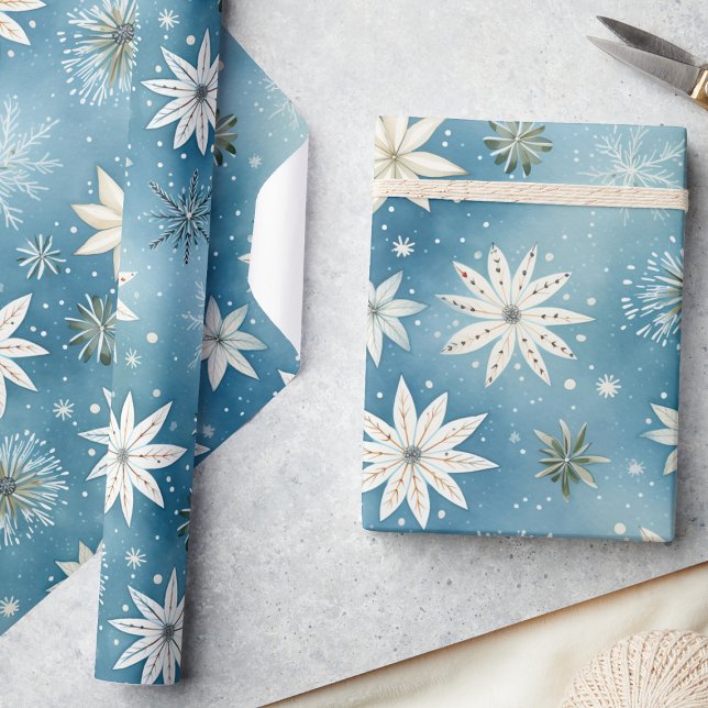 Papier Cadeau Whimsical Frosty Snowflakes & Stars Noël (Créateur téléchargé)
