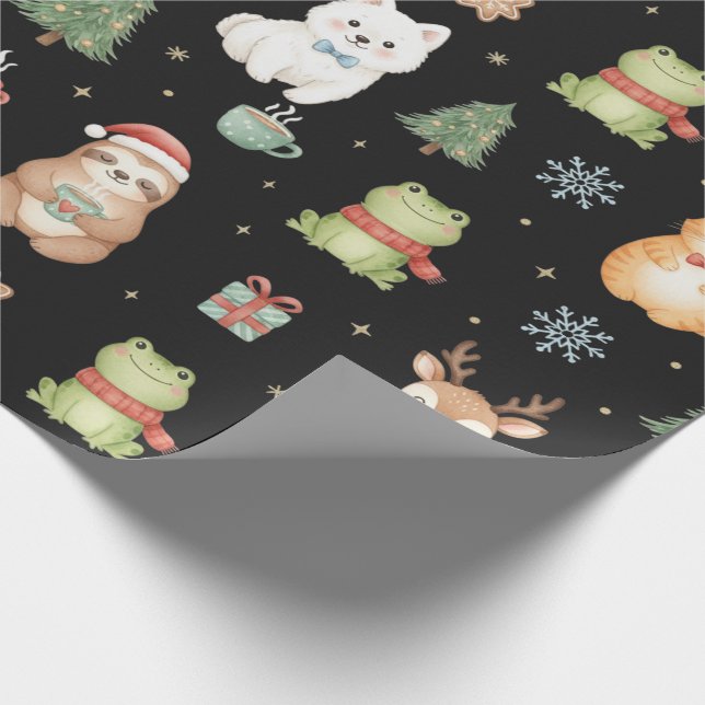 Papier Cadeau Whimsical Holiday Critters Festive Gift Wrap (Coin)