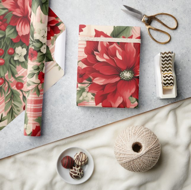 Papier Cadeau Whimsical moderne rouge & vert Noël Floral (Artisanat)