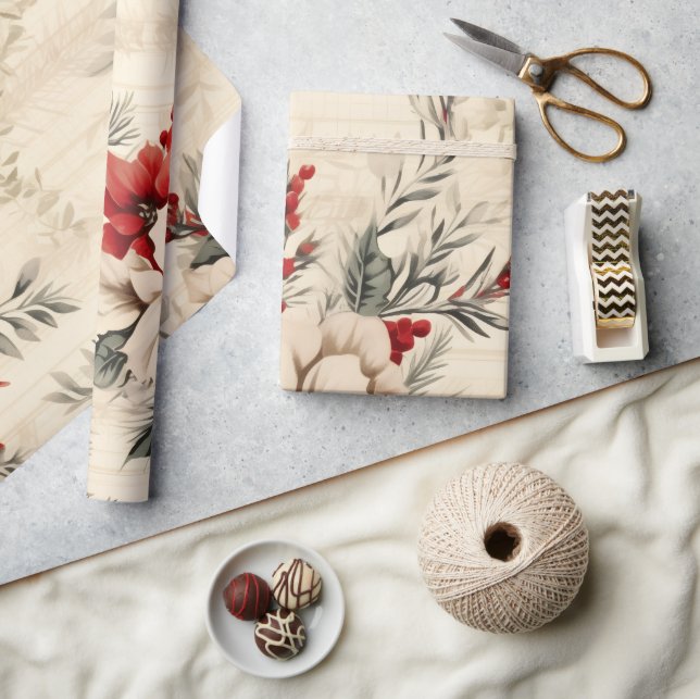 Papier Cadeau Whimsical moderne rouge & vert Noël Floral (Artisanat)