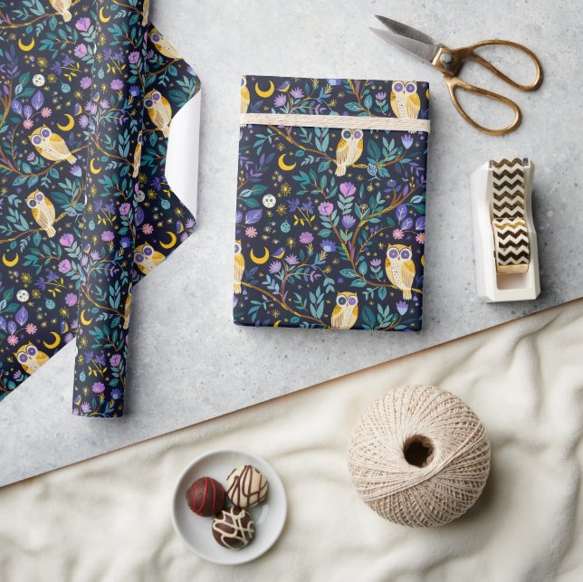 Papier Cadeau Whimsical Night Owl Motif - Forêt Enchantant (Artisanat)