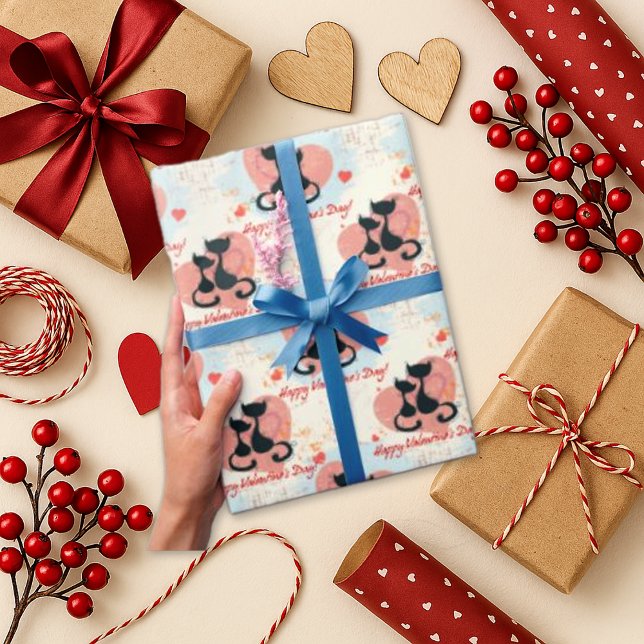 Papier Cadeau Whimsical Pastel Chat Valentine (Créateur téléchargé)
