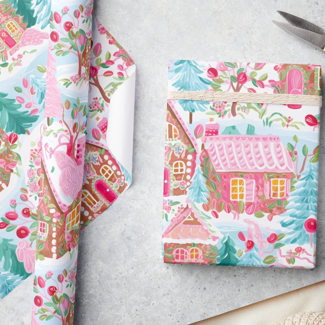 Papier Cadeau Whimsical Pastel Pink Gingerbread Dream Noël (Créateur téléchargé)