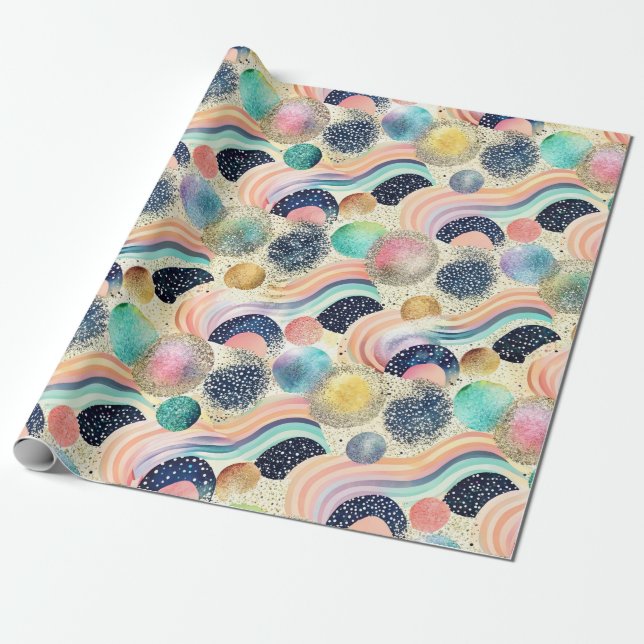 Papier Cadeau Whimsical Pastel Rainbow Waves & Parties scintilla (Déroulé)