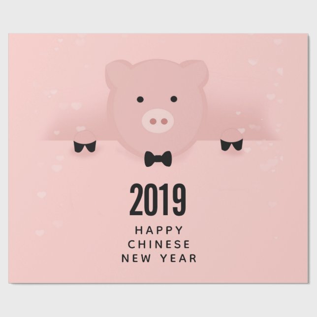 Papier Cadeau Whimsical Pink Pig mignon Nouvel An chinois (Plat)