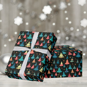Papier Cadeau Whimsical rétro + Arbres de Noël colorés