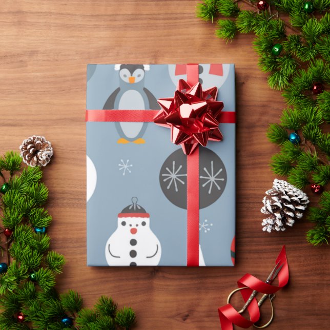 Papier Cadeau Whimsical Santa and Penguin Christmas Pattern  (Cadeau de vacances)