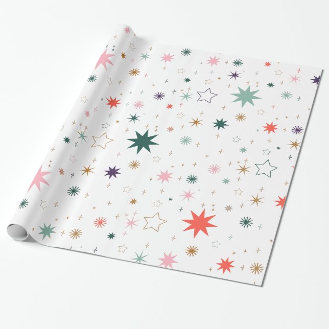 Papier Cadeau Whimsical Starburst et Star Motif (Déroulé)