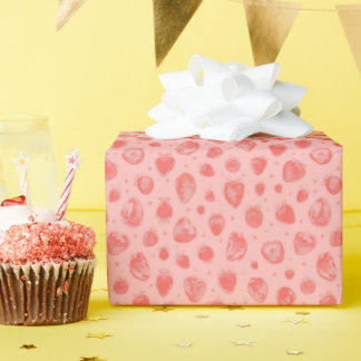 Papier Cadeau whimsical strawberry pattern on pink