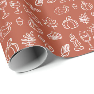 Papier Cadeau Whimsical Terracotta mignonne main tiré Thanksgivi