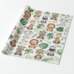 Papier Cadeau Whimsical Tropical Jungle Safari Animaux sauvages<br><div class="desc">Papier d'emballage adorable sur le thème de la jungle avec de mignons animaux safari et des feuilles tropicaux aquarelles</div>