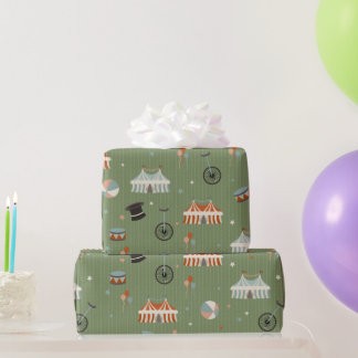 Papier Cadeau Whimsical Vintage Circus Kids Birthday on Green