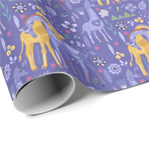 Papier Cadeau Whimsical violet Turquoise Giraffes Jaunes Motif