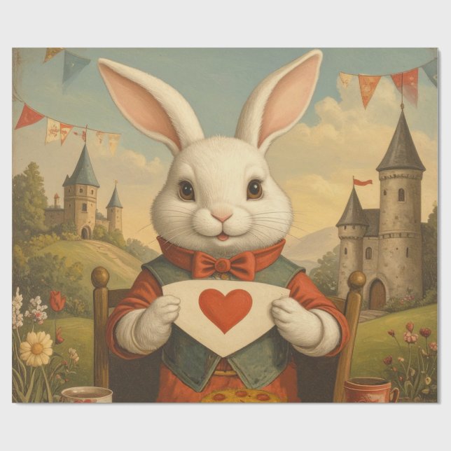 Papier Cadeau Whimsical White Rabbit Hearts Enchanted Wonderland (Plat)