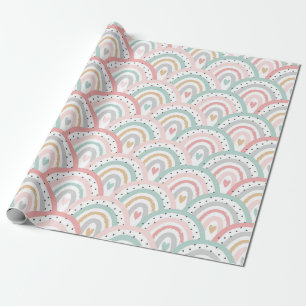 Papier Cadeau Whimsical White Rainbows and Hearts Pastel