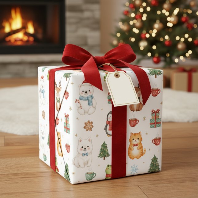 Papier Cadeau Whimsical Winter Critters Christmas Wrapping Paper (Cute Animal Holiday Gift Wrap)