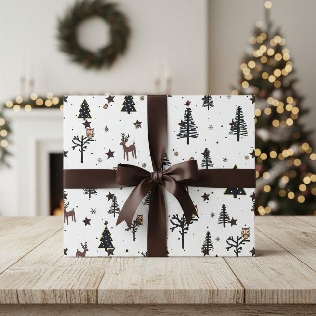 Papier Cadeau Whimsical Woodland Animaux Vacances Papier d'envel (Holiday Wrapping Paper)