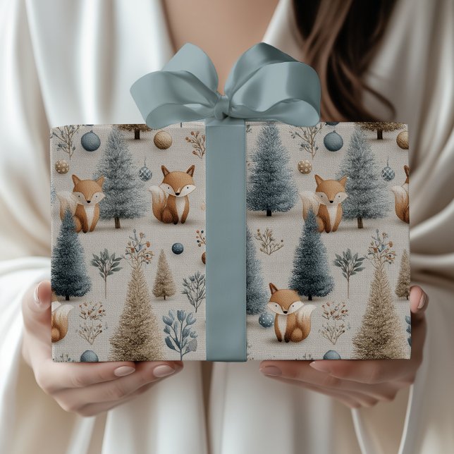 Papier Cadeau Whimsski Winter Woodland Fox et sapin de Noël (Créateur téléchargé)