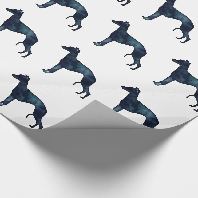 Papier Cadeau Whippet Chien race Noir Aquarelle Silhouette (Coin)