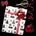 Papier Cadeau White and Gold Christmas Trees and Gifts Patterned<br><div class="desc">Modern Black,  White and Gold Gifts Presents,  Christmas Trees,  and Stars Patterned Wrapping Paper.</div>