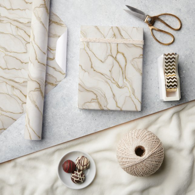 Papier Cadeau White and Gold Marble (Artisanat)