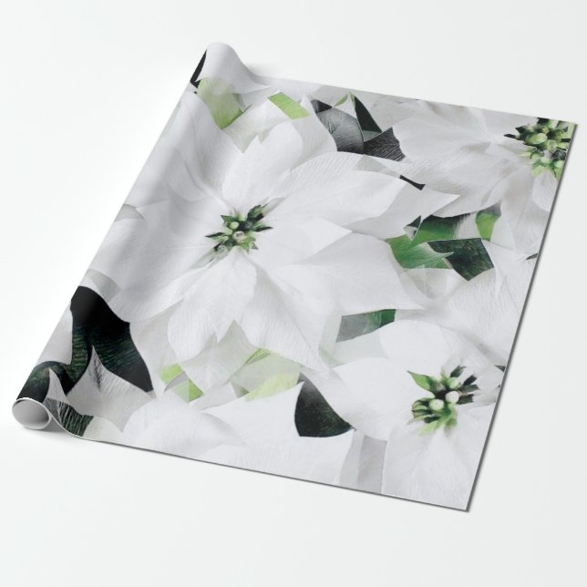 Papier Cadeau White Big Flowers Green Greenery Mariage (Déroulé)