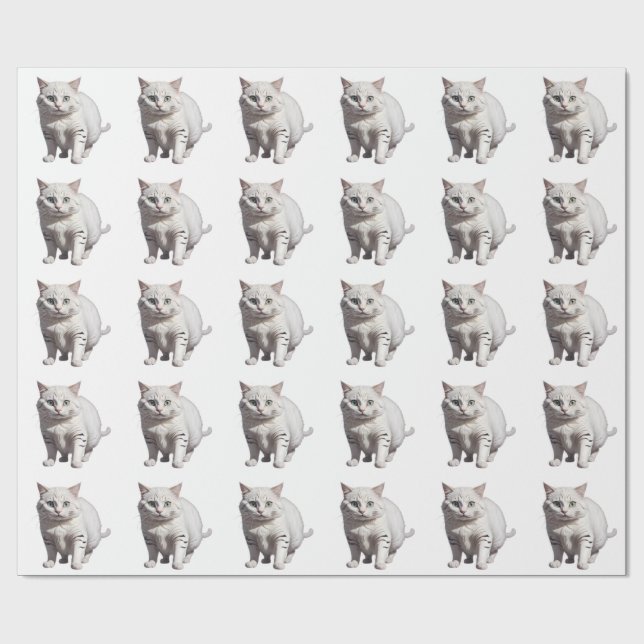 Papier Cadeau White Cat with Subtle Gray Tabby Markings (Plat)