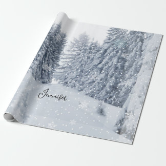 Papier Cadeau White Christmas Forest Snow Winter Wrapping Paper