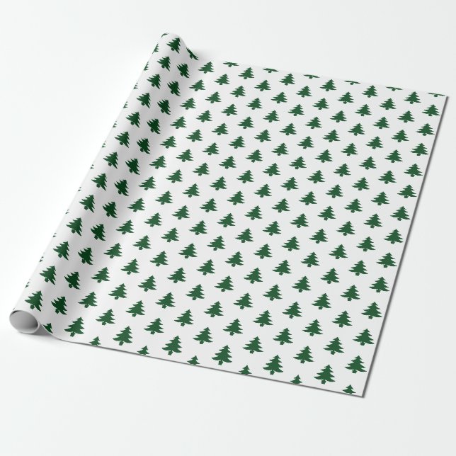 Papier Cadeau White Christmas Tree Iconic Motif Festive Vert (Déroulé)