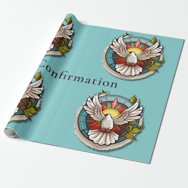 Papier Cadeau White Dove Turquoise Blue Confirmation Célébration (Déroulé)