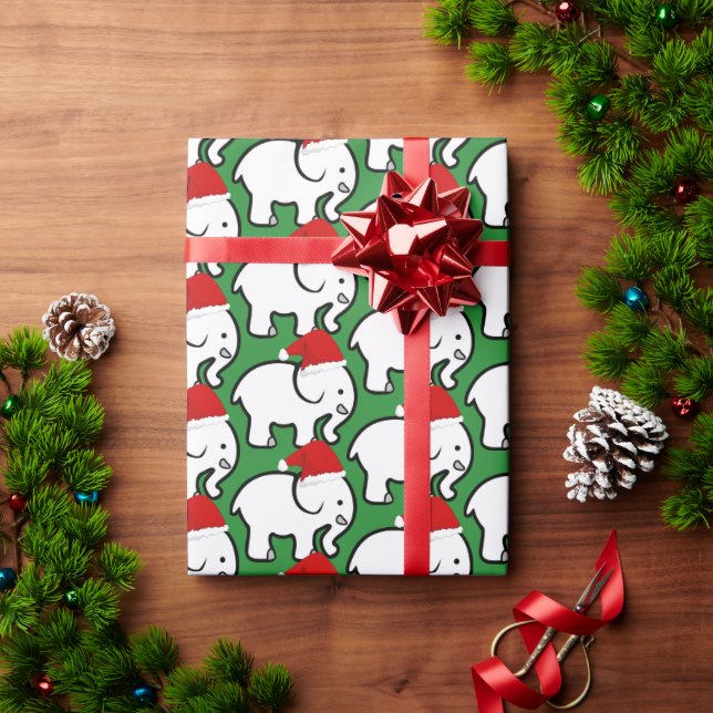 Papier Cadeau White Elephant Santa Hat Wrapping Paper Roll (Cadeau de vacances)