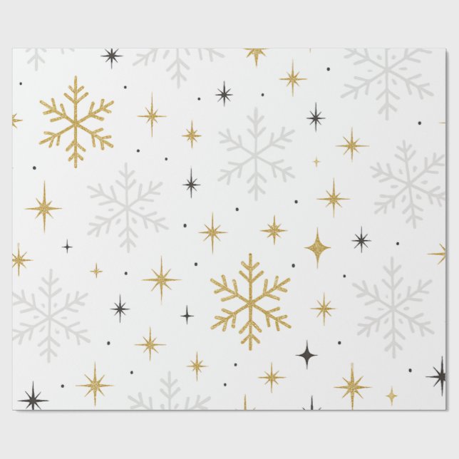 Papier Cadeau White & Gold Snowflake Sparkle Wrapping Paper  (Plat)