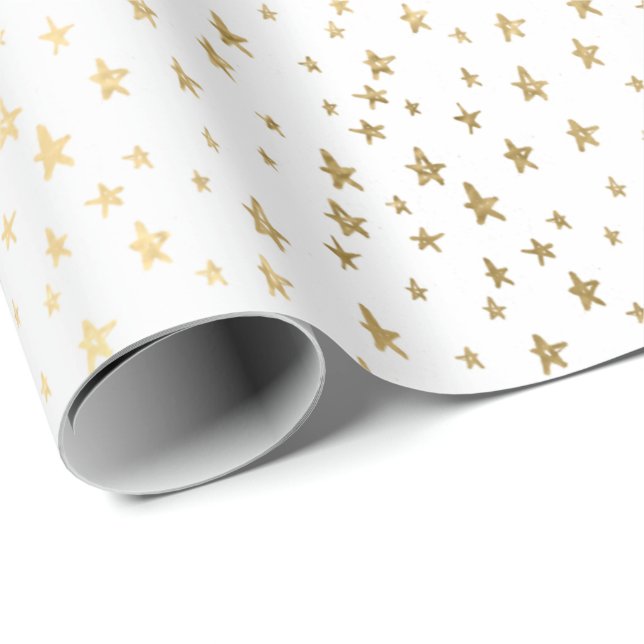 Papier Cadeau White Gold Stars Confetti Delicate Confetti Event (Coin rond)