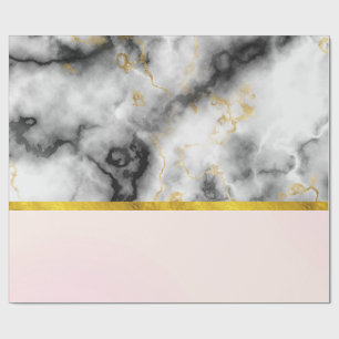 Papier Cadeau White Gray Marble with Gold Ribbon