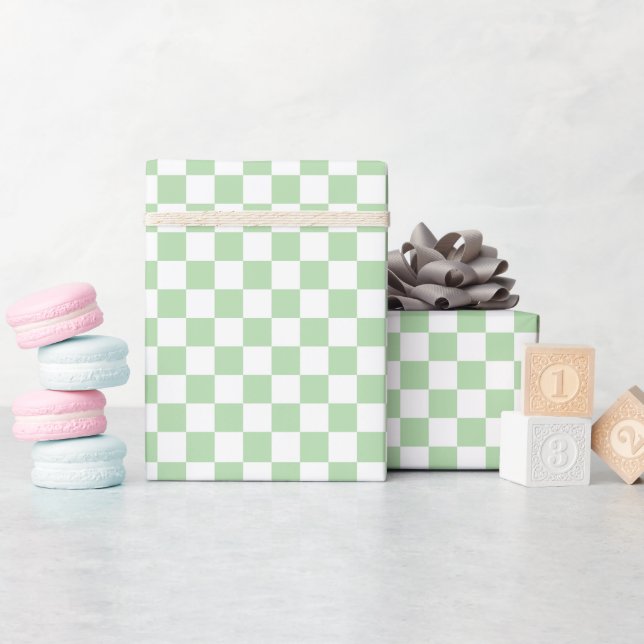 Papier Cadeau White & Green Checkerboard Wrapping Paper Roll (Baby Shower)