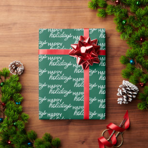 Papier Cadeau White Happy Holidays Wordart Motif Sur Green