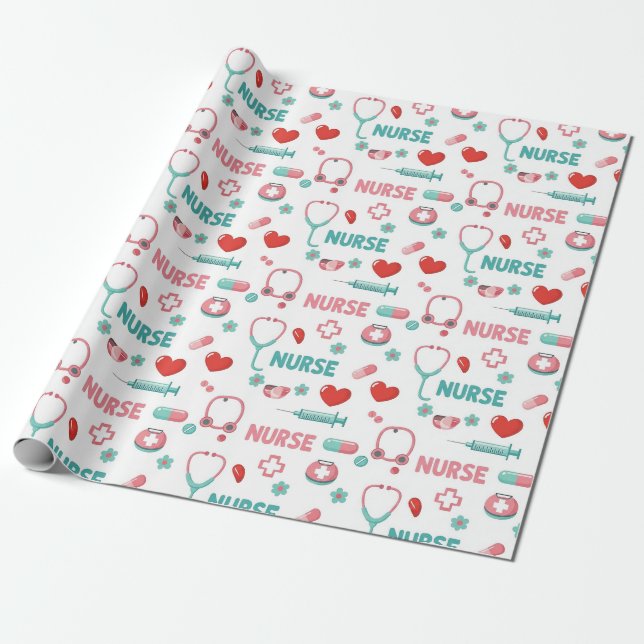 Papier Cadeau White Nurse Life Seamless Pattern (1) (Déroulé)
