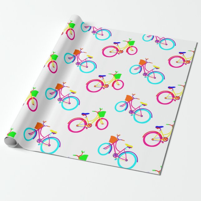 Papier Cadeau white rainbow bikes colorful bicycles (Déroulé)