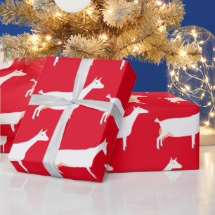Papier Cadeau White Saanen ferme de chèvres laitières sur Red