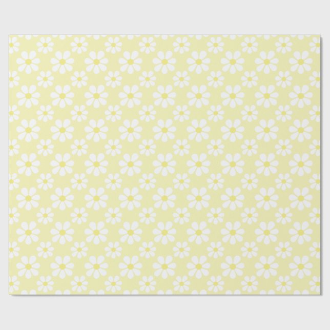 Papier Cadeau White Yellow Daisy Pattern  (Plat)