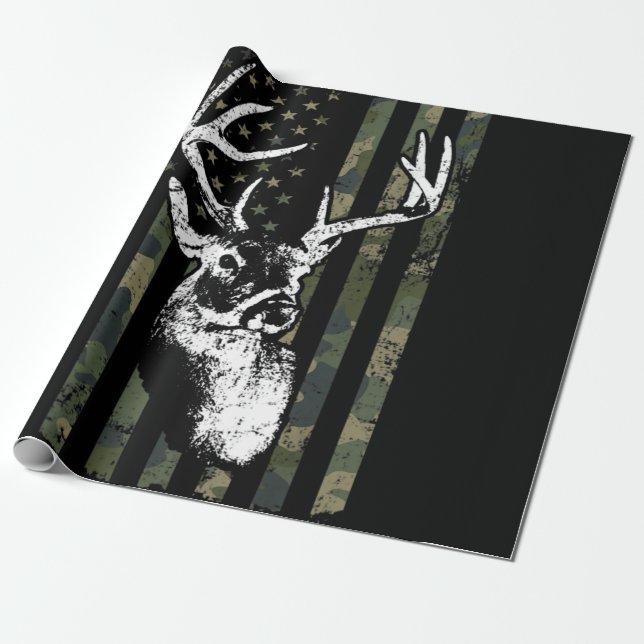 Papier Cadeau Whitetail Buck Deer Hunting USA Camouflage Amériqu (Déroulé)