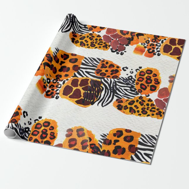 Papier Cadeau Wild animal mix seamless pattern. Jaguar, leopard, (Déroulé)