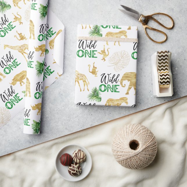 Papier Cadeau Wild One 1er anniversaire Tropical Jungle Safari (Artisanat)
