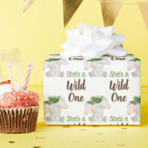 Papier Cadeau Wild One 1st Birthday Girl Jungle Safari