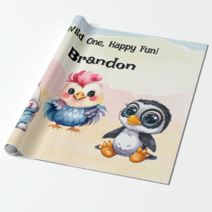 Papier Cadeau Wild One Happy Fun Woodland Animaux Aquarelle