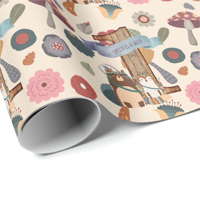 Papier Cadeau Wild One Woodland Animaux Partyware personnalisabl (Coin rond)