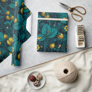 Papier Cadeau Wild strawberries, yellow and blue