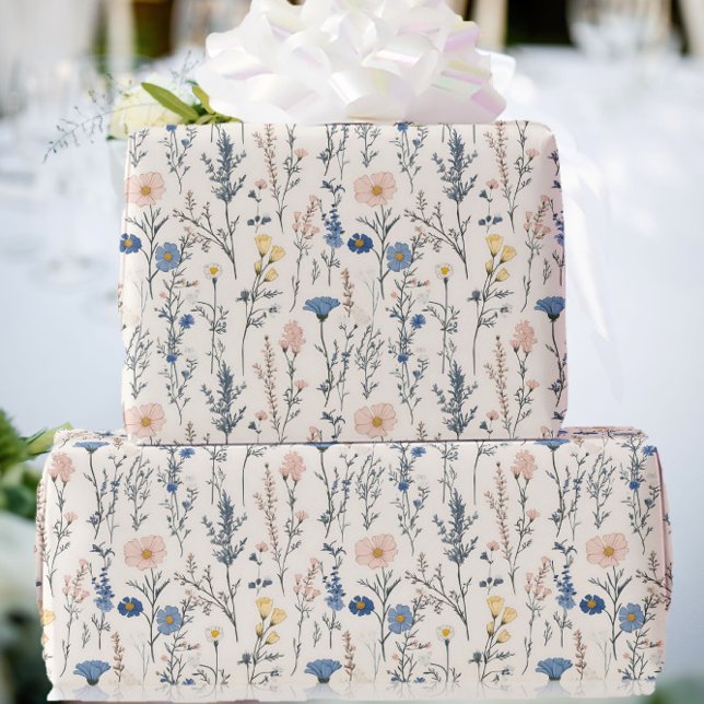 Papier Cadeau Wildflower Gift Wrapping Paper Blue & Pink (Créateur téléchargé)