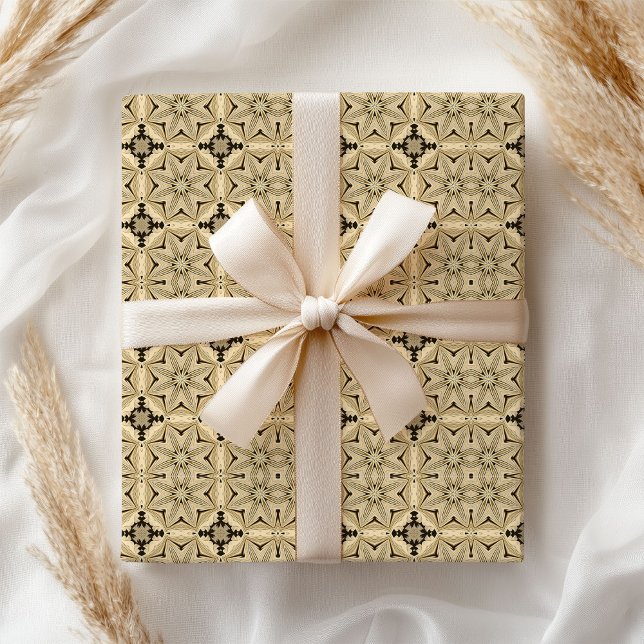 Papier Cadeau William Morris a inspiré des formes noires d'ivoir (William Morris inspired neutral ivory black shapes Wrapping Paper)