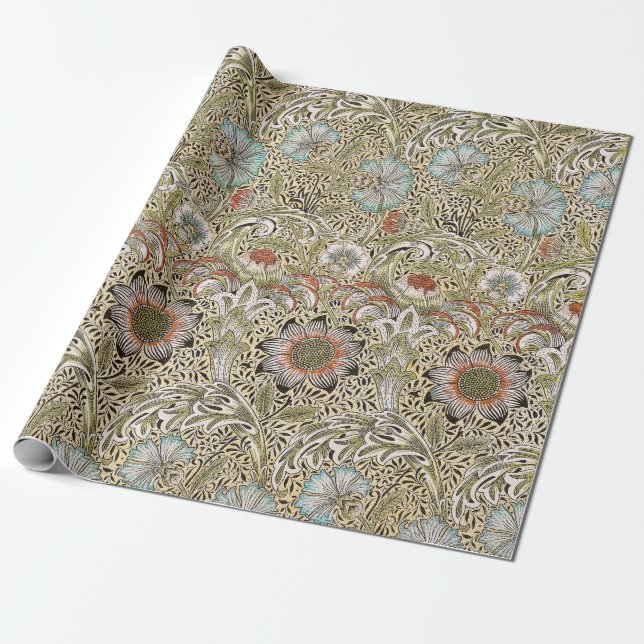Papier Cadeau William Morris Corncockle Floral Vintage (Déroulé)